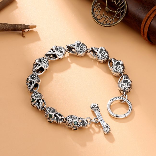 Skull Bracelet Sterling Silver Punk Bracelet - Image 3