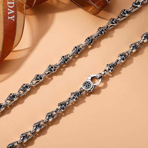 Skull Chain Necklace Sterling Silver Punk Necklace - Image 4