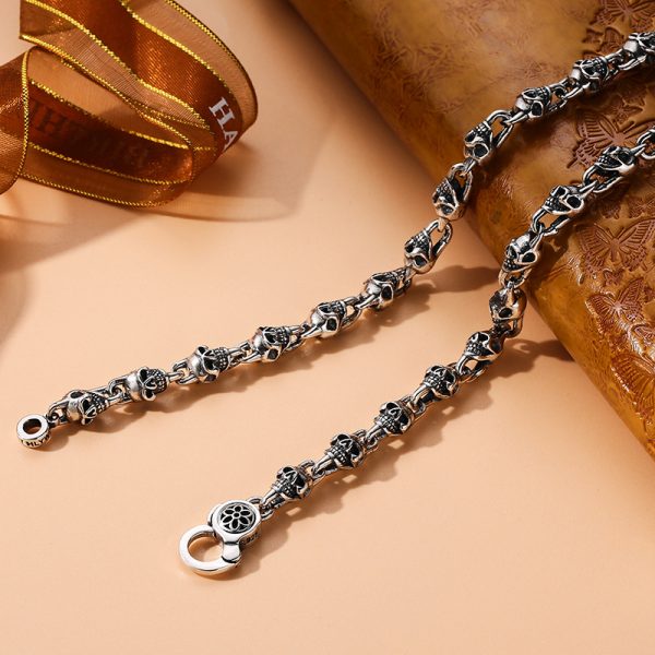 Skull Chain Necklace Sterling Silver Punk Necklace - Image 3