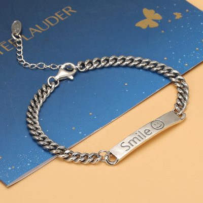 Smile face Cuban silver bracelets for women, vintage silver bracelet