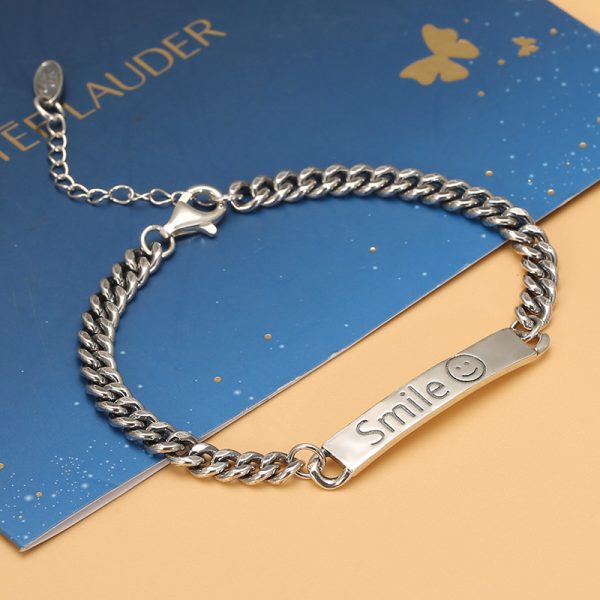 Smile face Cuban silver bracelets for women, vintage silver bracelet