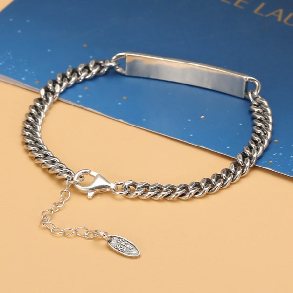 Silver Cuban Link Bracelet Vintage Silver Bracelet With Smile Face - Image 4