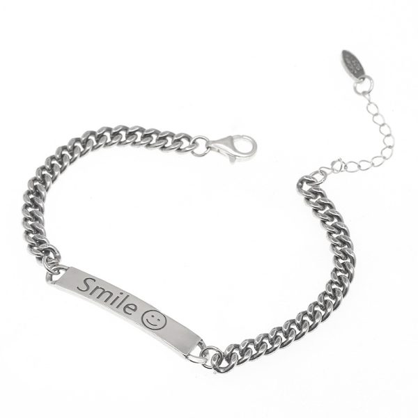Smile Face Cuban Bracelet Silver Vintage Bracelet