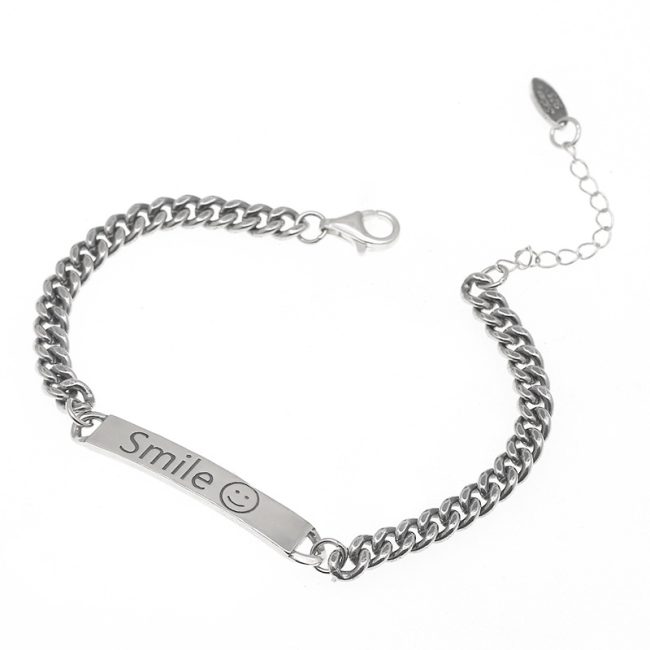 Smile Face Cuban Bracelet Silver Vintage Bracelet