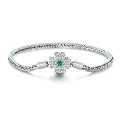 Four-Leaf Clover Sterling Silver Snake Chain Bracelet