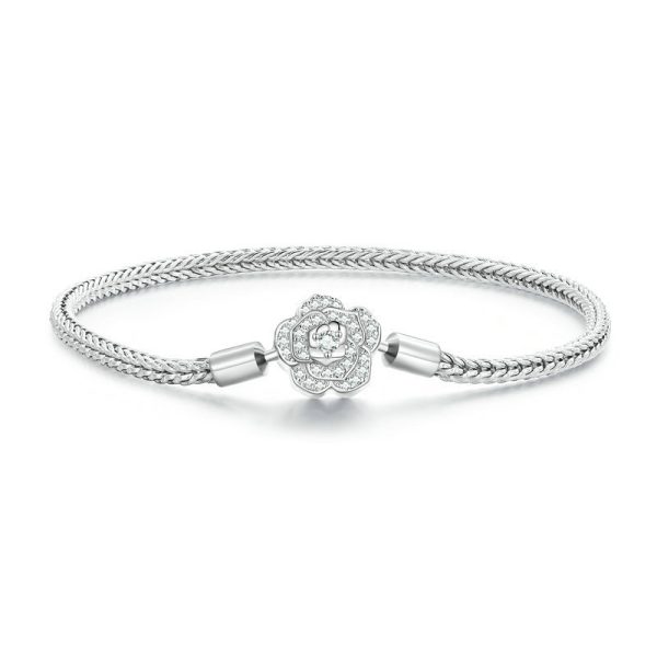 Snake Chain Sterling Silver Bracelets For Women, Genuine 925 Sterling Silver, polished and plated white gold