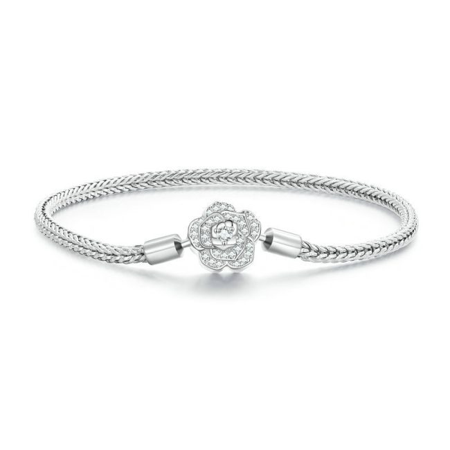 Snake Chain Sterling Silver Bracelets For Women, Genuine 925 Sterling Silver, polished and plated white gold