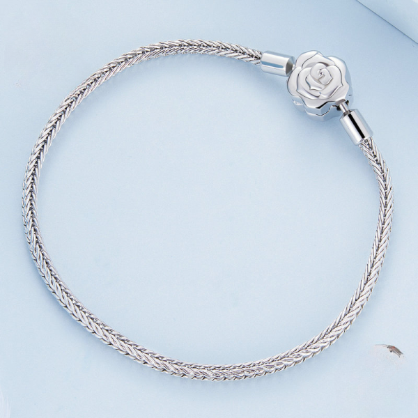 Sterling Silver Snake Chain Bracelet With Rose Flower pendant, Genuine 925 Sterling Silver, 3mm chain width, Available in sizes 17cm , 19cm