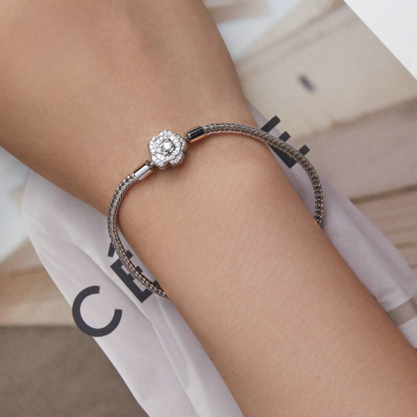 Snake Chain Sterling Silver Bracelets For Women, With Rose Flower Pendant, Genuine 925 Sterling Silver, Roses Clasp with Zircon Inlay