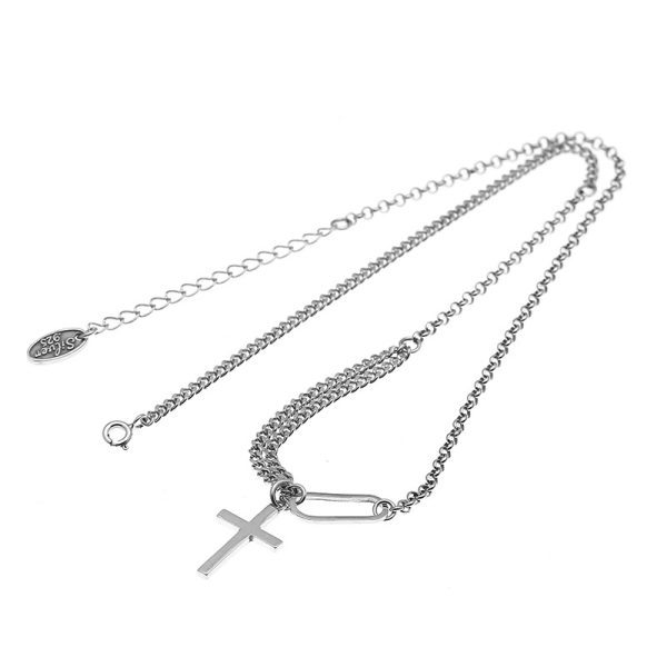 Thai Silver Vintage Cross Clavicle Necklace