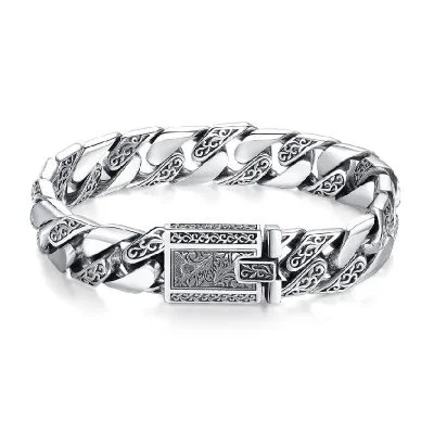 Vintage Carved Cuban Thai Silver Bracelet