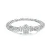 Wide Woven Sterling Silver Rose Flower Bracelet For Women