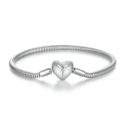 Women Silver Snake Chain Bracelet With Starburst Heart