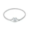 Women Silver Snake Chain Bracelet with Moonstone Heart