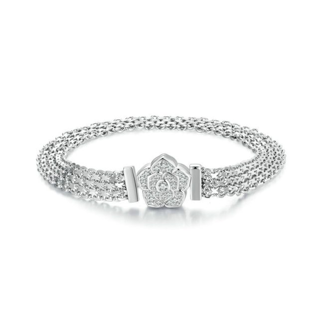 ladies sterling silver bracelet, 100% 925 Sterling Silver, plated white gold