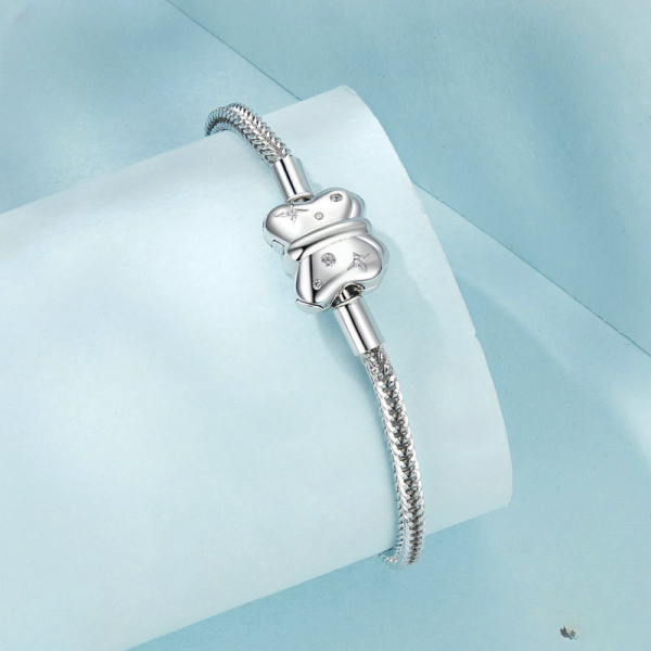 Star Bow Snake Chain Sterling Silver Bracelet for women, detail view image