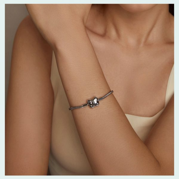 Star Bow Sterling Silver Snake Chain Bracelet for women, wear view, is so nice