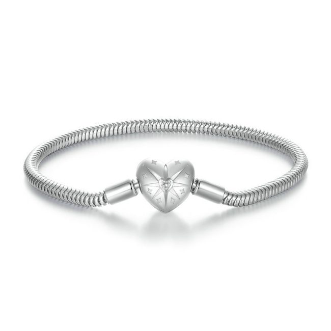 Starburst Heart Sterling Silver Snake Chain Bracelet For Women - Image 5