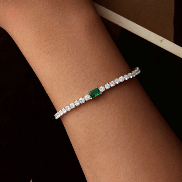 Zirconia Classic Sterling Silver Tennis Bracelet for women, Wear View Image