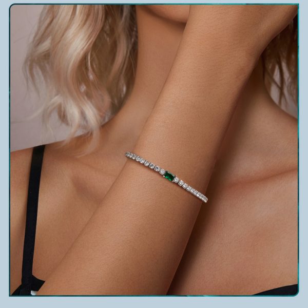 Zirconia Classic Sterling Silver Bracelet for women, wear view, silver tennis bracelet, length about 21cm, width 3mm
