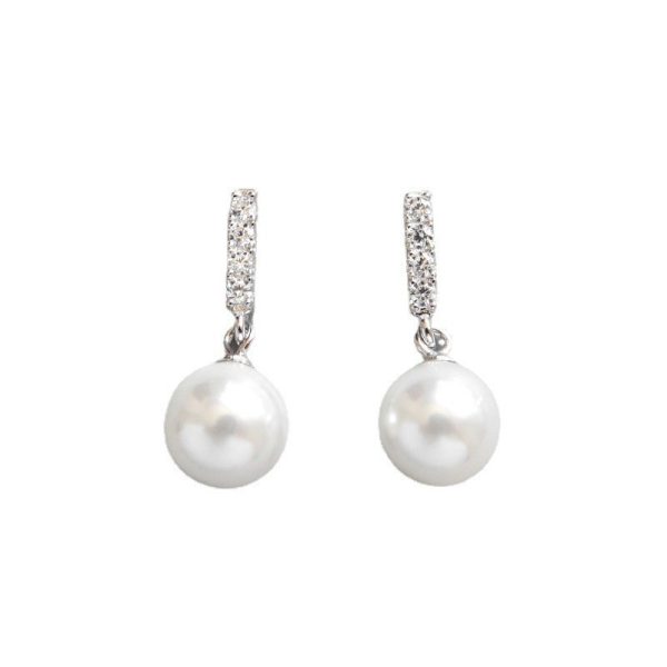 8mm White Freshwater Round Pearl Silver Stud Earrings