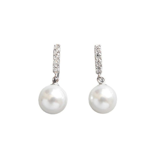 8mm White Freshwater Round Pearl Silver Stud Earrings