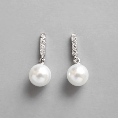 8mm White Freshwater Round Pearl Silver Stud Earrings