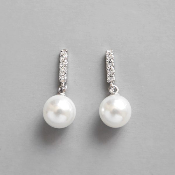 8mm White Freshwater Round Pearl Silver Stud Earrings
