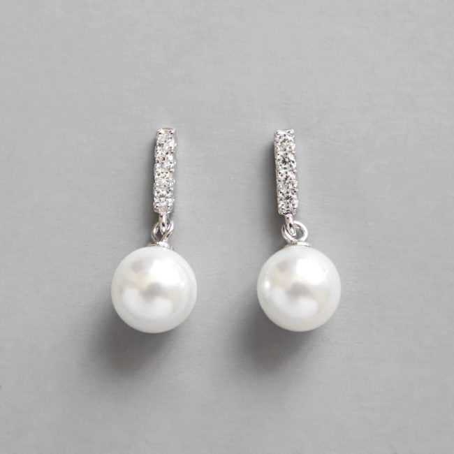 8mm White Freshwater Round Pearl Silver Stud Earrings