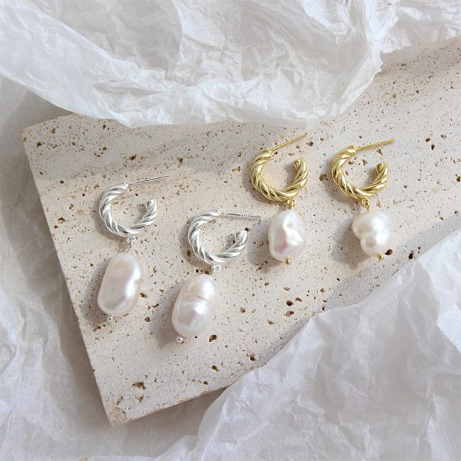 Baroque Pearl 925 Sterling Silver Drop Earrings