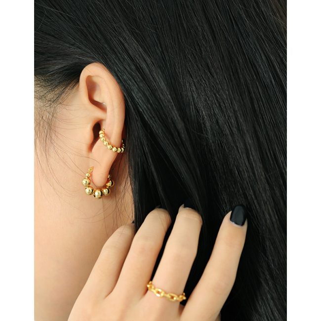 925 Sterling Silver Beaded hoop earrings women