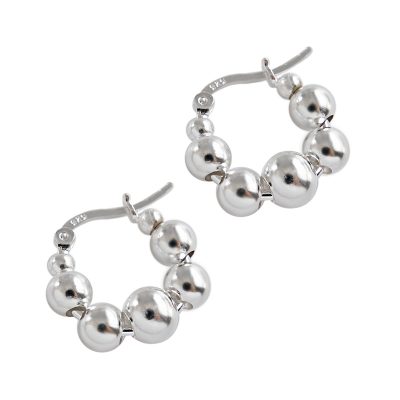 925 Sterling Silver Beaded hoop earrings women