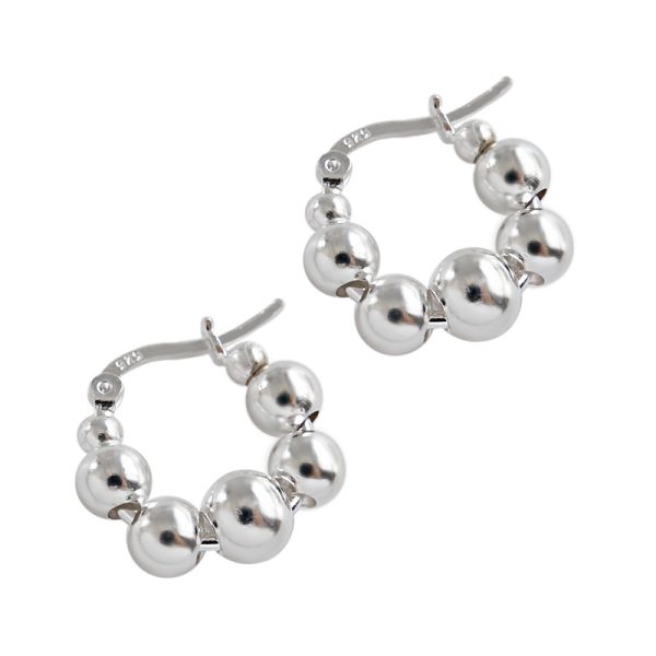 925 Sterling Silver Beaded hoop earrings women