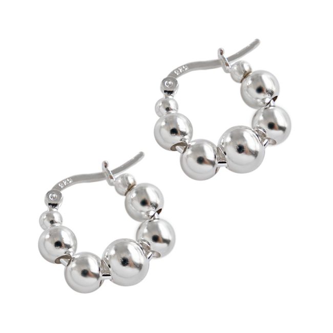925 Sterling Silver Beaded hoop earrings women