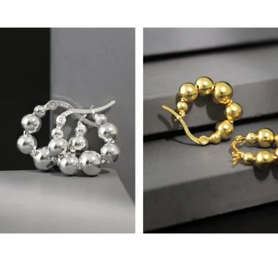 Sterling Silver Beaded hoop earrings alternate view