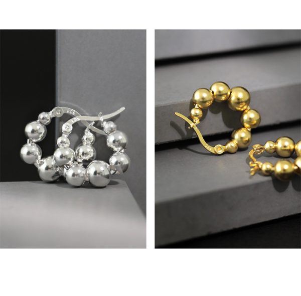 Sterling Silver Beaded hoop earrings - Image 2
