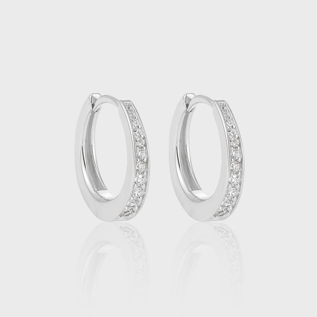 Half Eternity 925 Sterling Silver Hoop Earrings