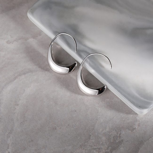 925 Sterling Silver Large Hoop Silver Earrings White Gold Color Image