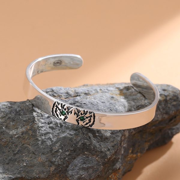 925 Sterling Silver Tiger Open Cuff Bangle - Image 4