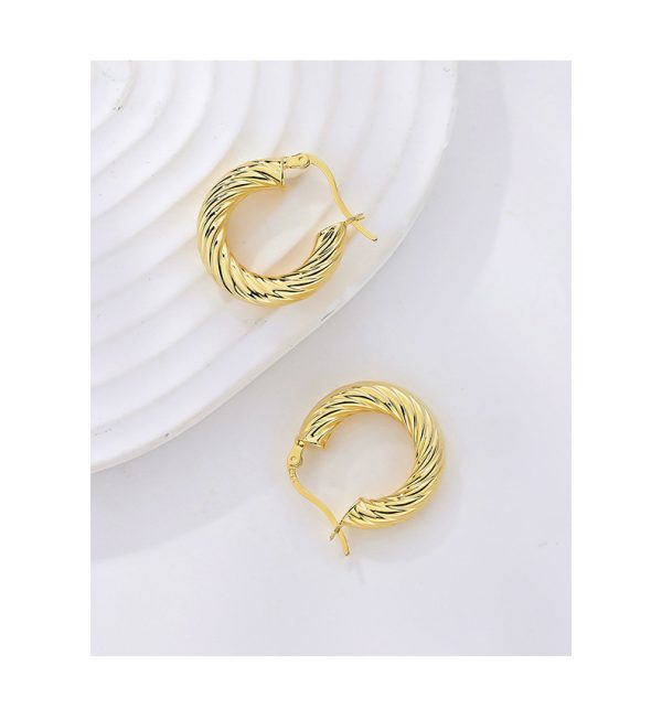 925 Sterling Silver Twisted Huggie Hoop Earrings - Image 3