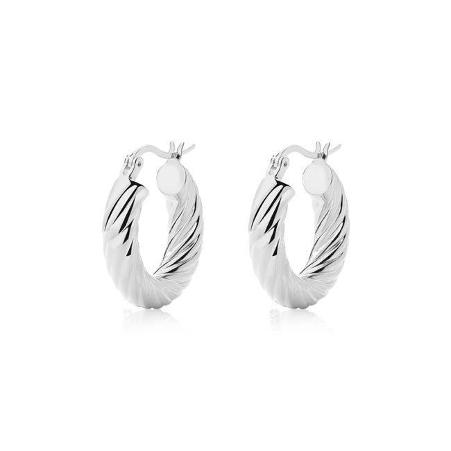 925 Sterling Silver Twisted Huggie Hoop Earrings - Image 5