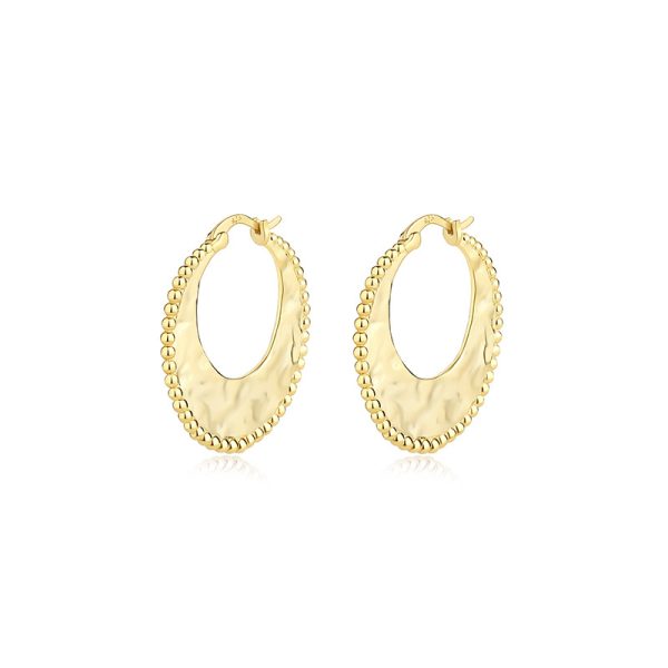 Genuine 925 Sterling SIlver Hoop Earrings With Irregular Texture C Shape - Image 4