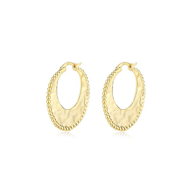Genuine 925 Sterling SIlver Hoop Earrings With Irregular Texture C Shape - Image 4