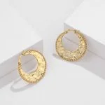 Pendientes de aro de plata de ley 925 auténtica con textura irregular en forma de C.