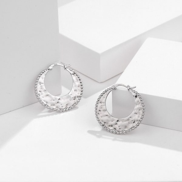 picture of genuine 925 sterling silver hoop earring hammered texture