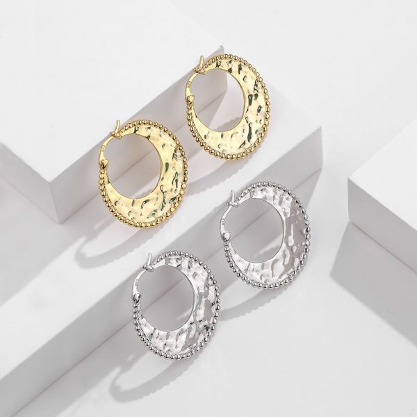 picture of genuine 925 sterling silver hoop earring hammered texture
