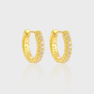 Eternity genuine 925 sterling silver hoop earrings diamonds