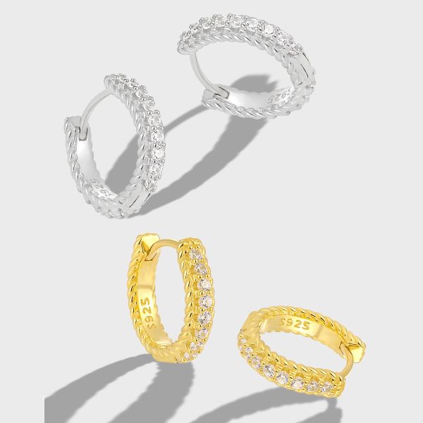 Eternity genuine 925 sterling silver hoop earrings diamonds