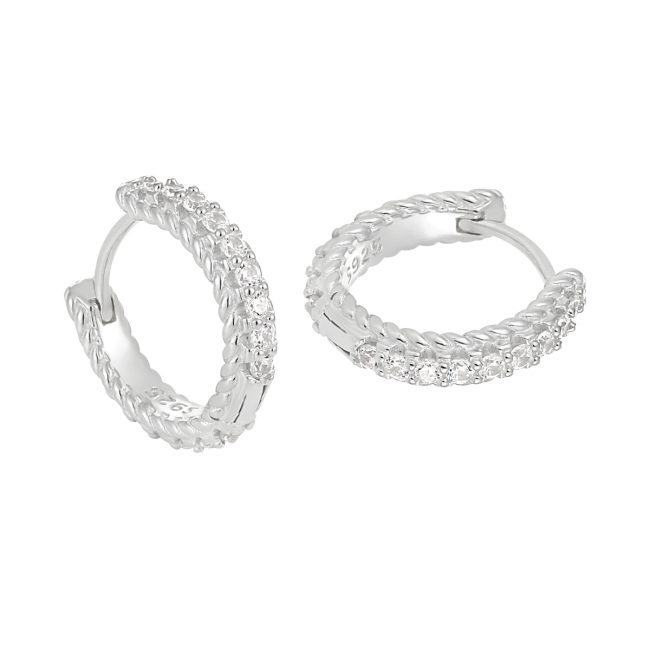 Eternity genuine 925 sterling silver hoop earrings diamonds