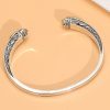 Sterling Silver Bangle Bracelet with Skull and Snake Open Cuff